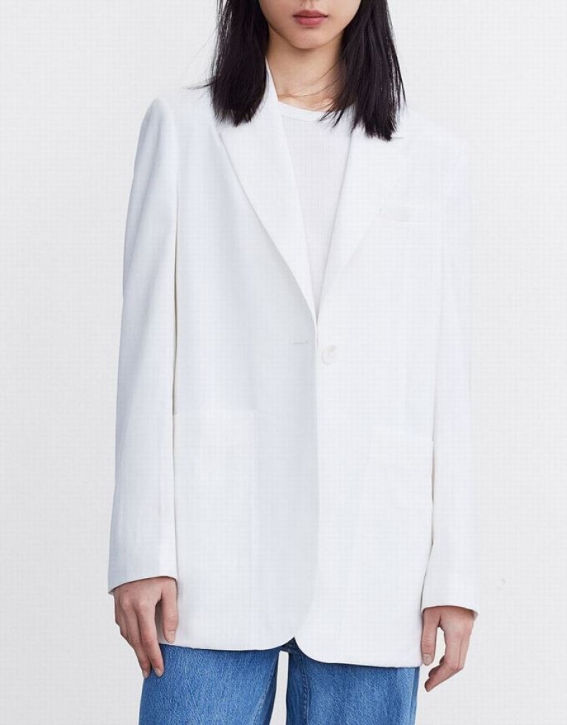 White Urban Revivo Plain Single Breasted Women's Blazers | 16035GXLW