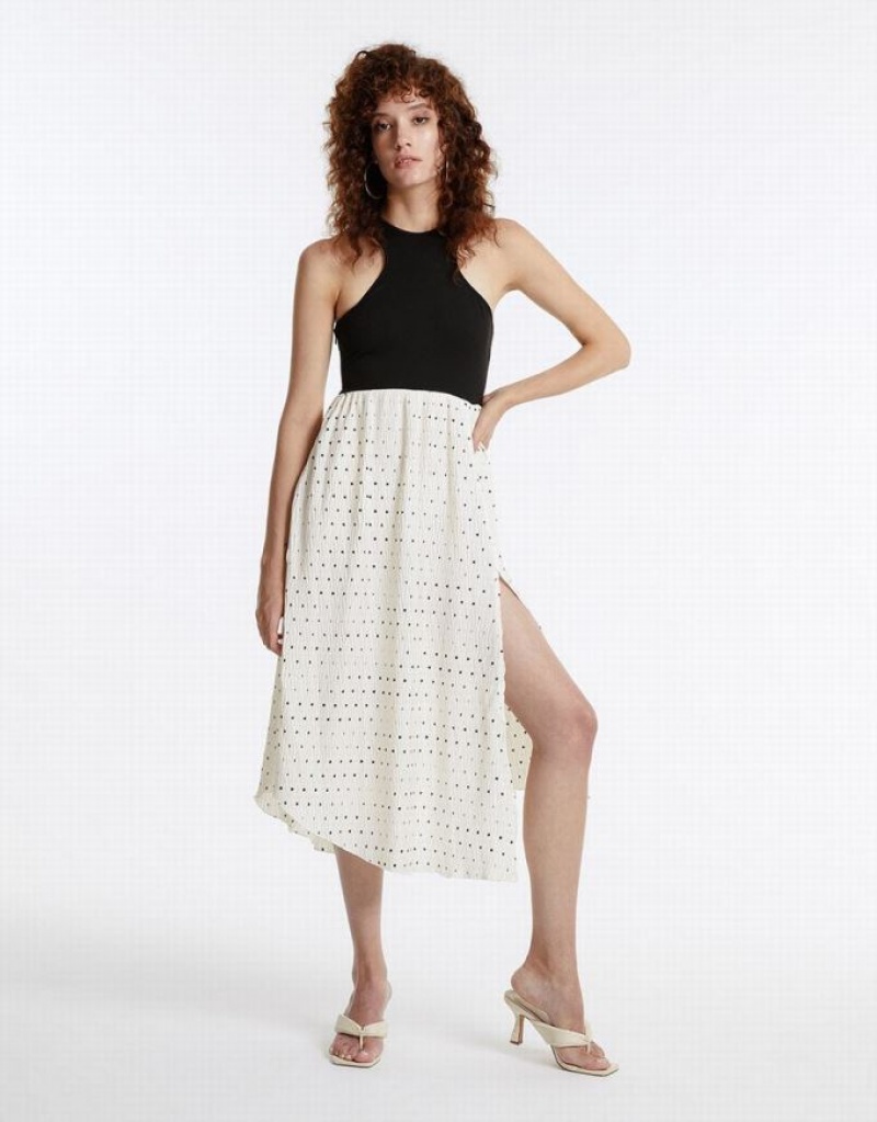 White Urban Revivo Polka Dot Halter Women's Casual Dress | 40768AZHF