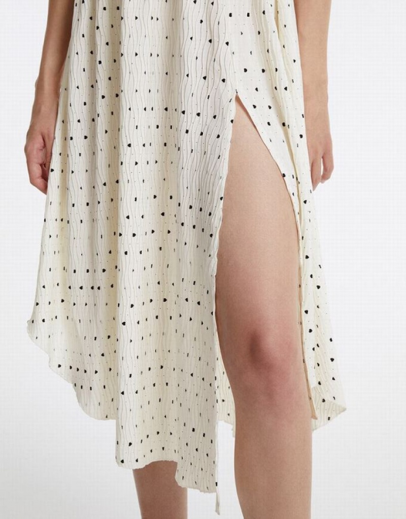 White Urban Revivo Polka Dot Halter Women's Casual Dress | 40768AZHF