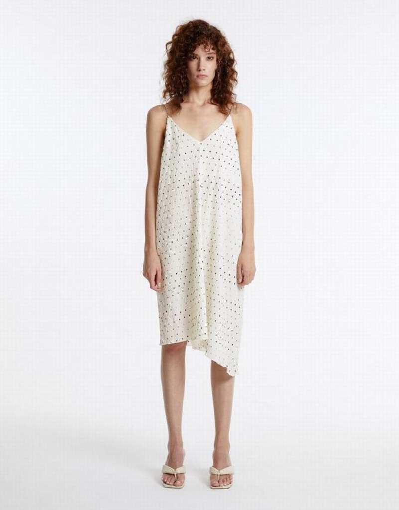 White Urban Revivo Polka Dotted Strappy Women's Casual Dress | 69481IEVX