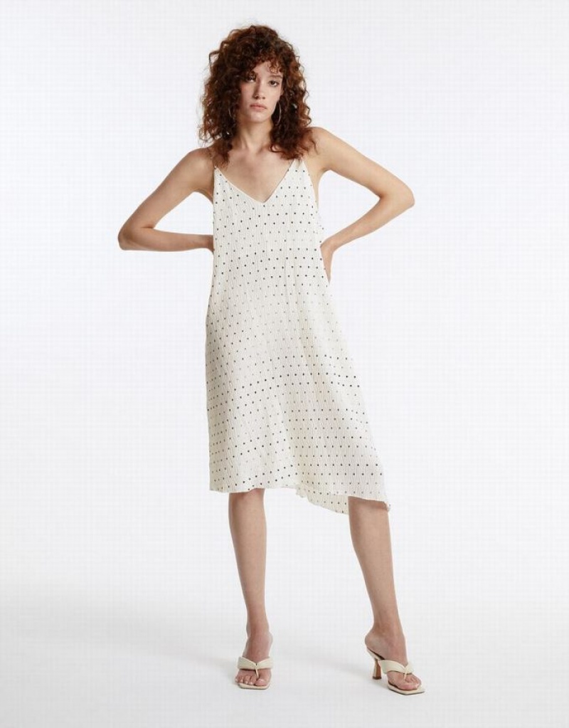 White Urban Revivo Polka Dotted Strappy Women\'s Casual Dress | 69481IEVX