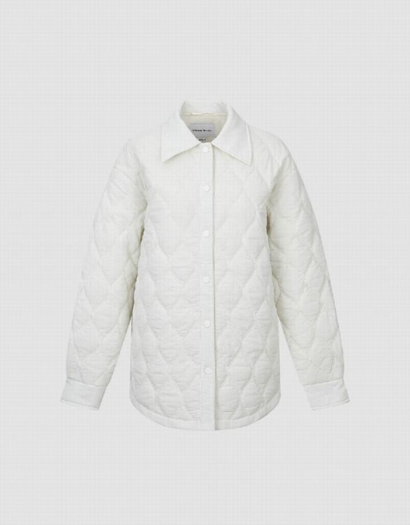 White Urban Revivo Press Buttoned Embossed Padded Women's Coats | 16972RQPK