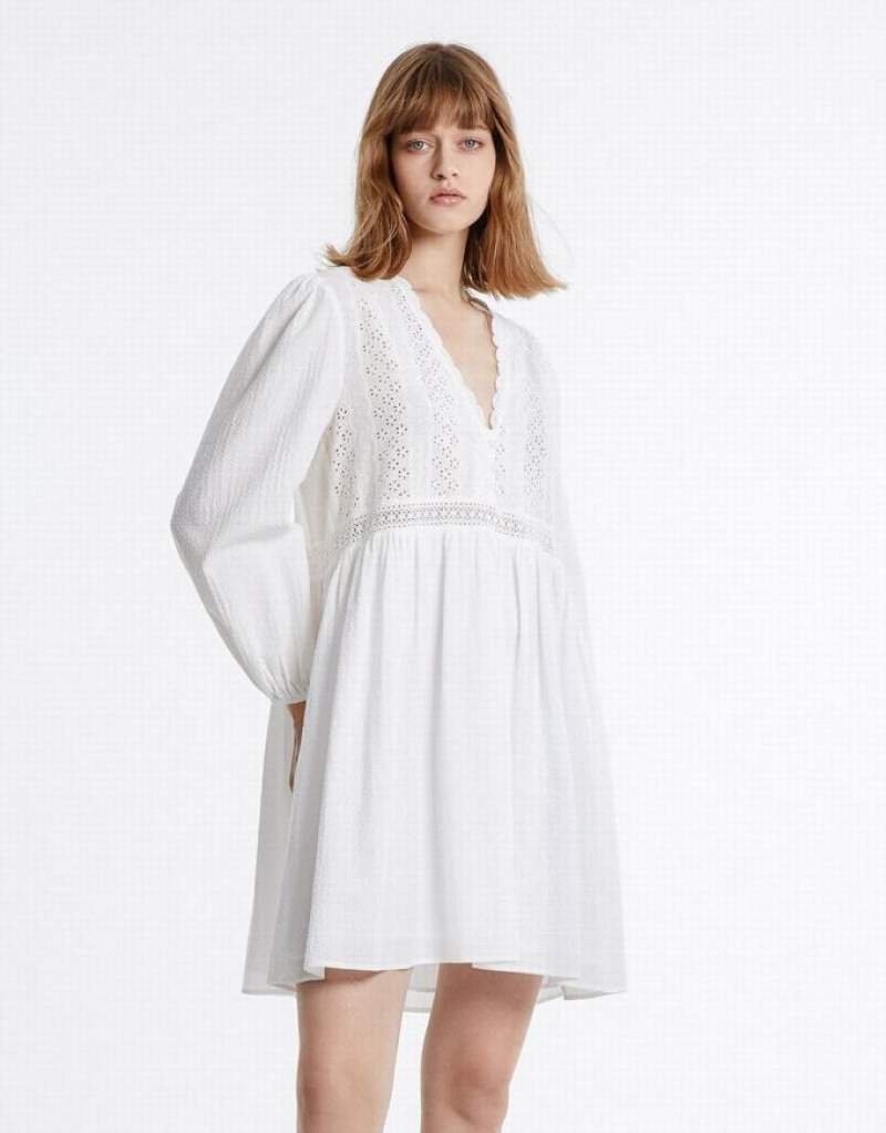 White Urban Revivo Puff Sleeve Mini Women's Mini Dress | 32701ESZR