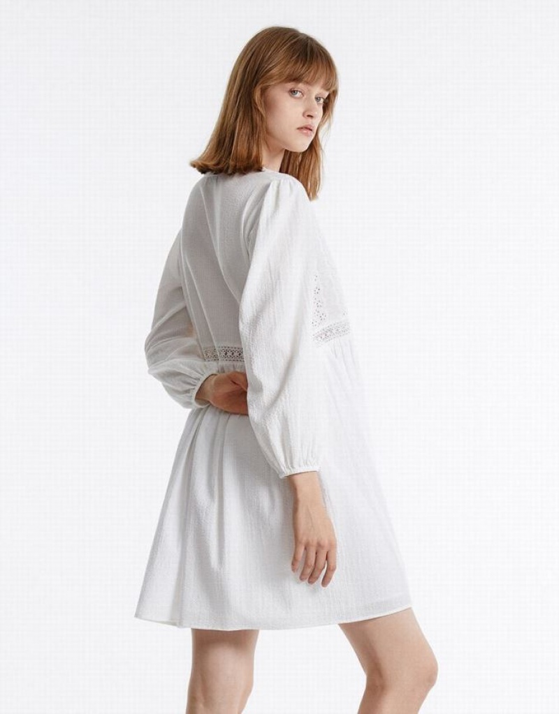 White Urban Revivo Puff Sleeve Mini Women's Mini Dress | 32701ESZR