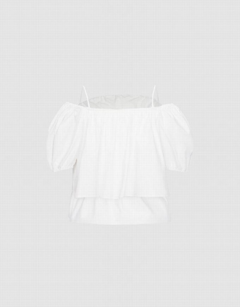 White Urban Revivo Puff Sleeve Off-Shoulder Overhead Women's Blouse | 50942EOGI