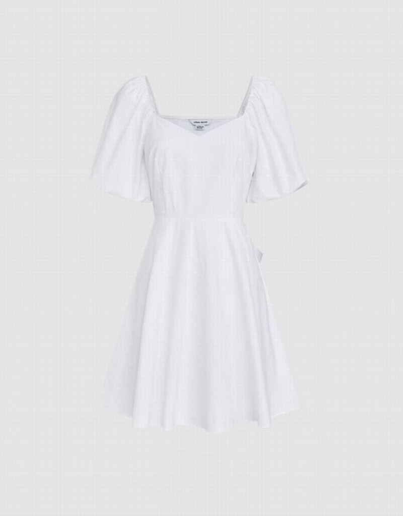 White Urban Revivo Puff Sleeve Women's Short Dress | 42137GKSX