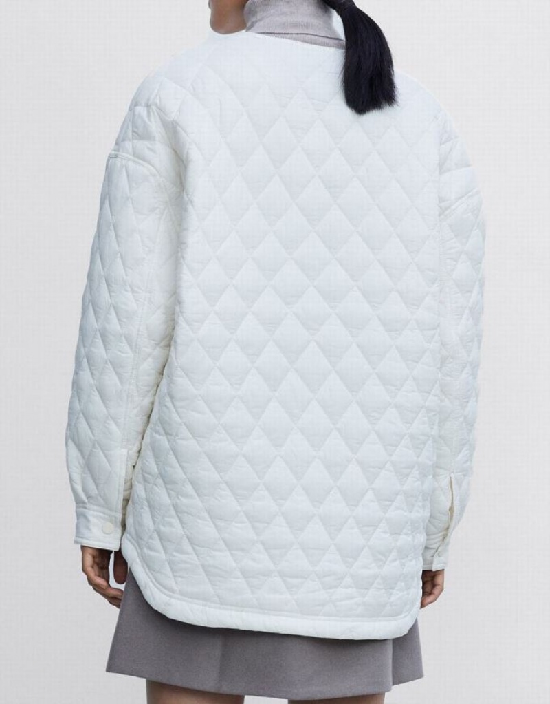 White Urban Revivo Quilted Statement Collar Winter Women's Coats | 79438IKZF