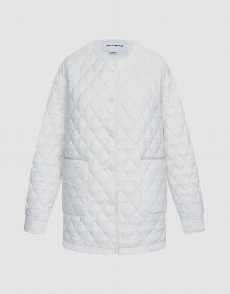 White Urban Revivo Quilted Statement Collar Winter Women\'s Coats | 79438IKZF