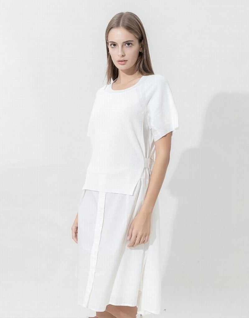 White Urban Revivo Raglan Sleeve Women's Knitted Dress | 30746XAOK