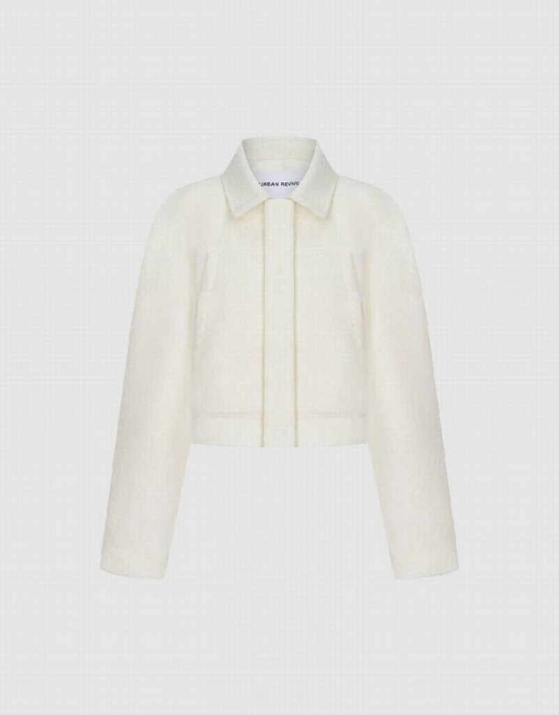 White Urban Revivo Raglan Sleeve Woolen Women's Jacket | 82945AOKP