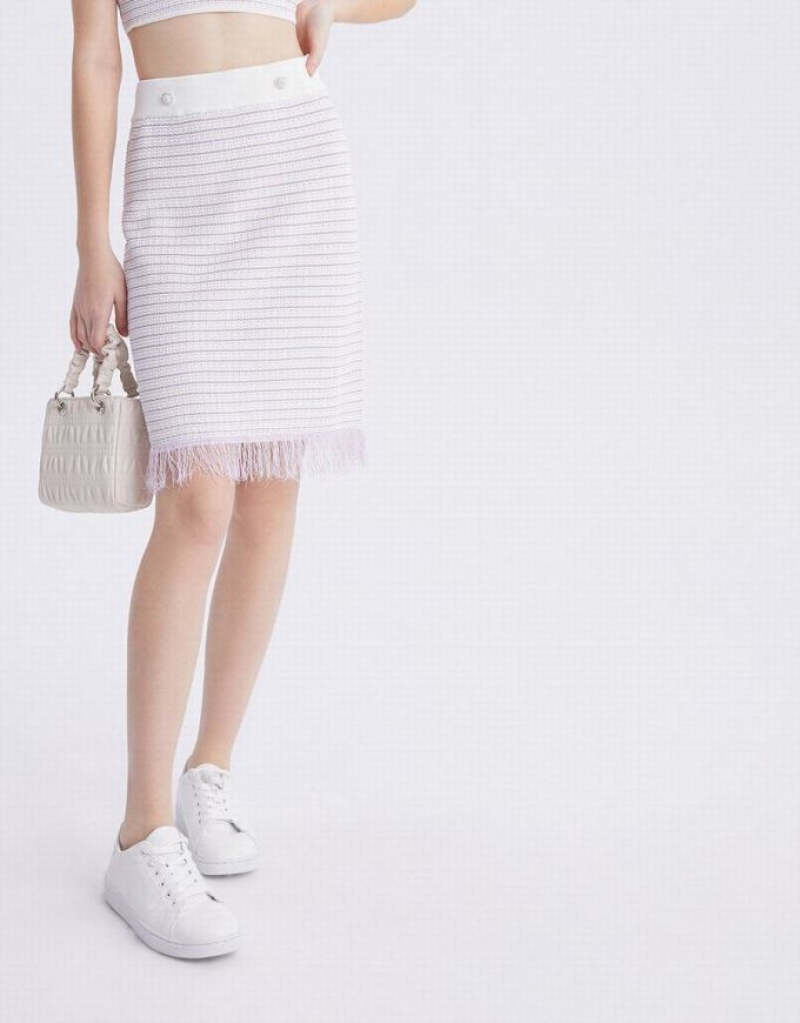 White Urban Revivo Raw Hem Knitted Women's Skirts | 41789ZKIL