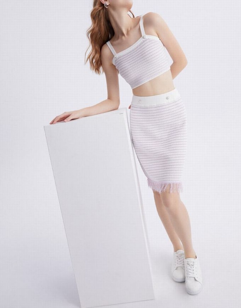 White Urban Revivo Raw Hem Knitted Women's Skirts | 41789ZKIL