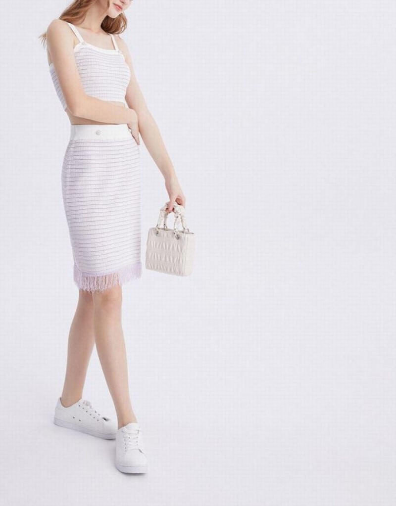 White Urban Revivo Raw Hem Knitted Women's Skirts | 41789ZKIL