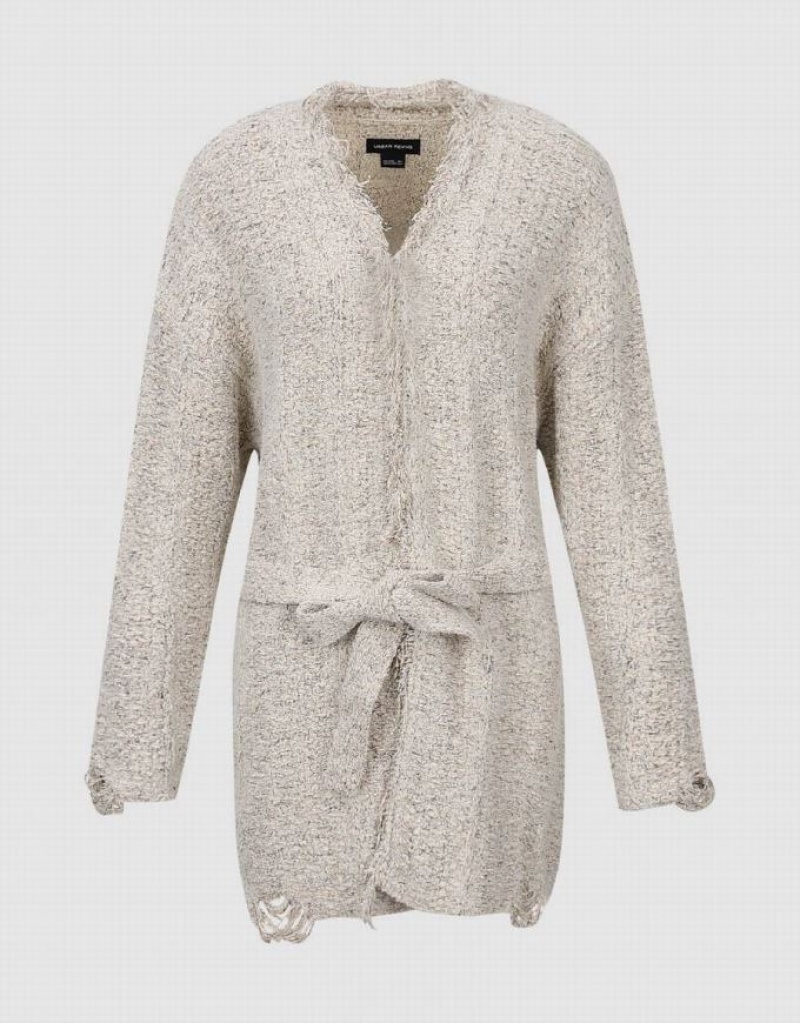 White Urban Revivo Raw Trim Knitted Women's Cardigan | 07814ORAP