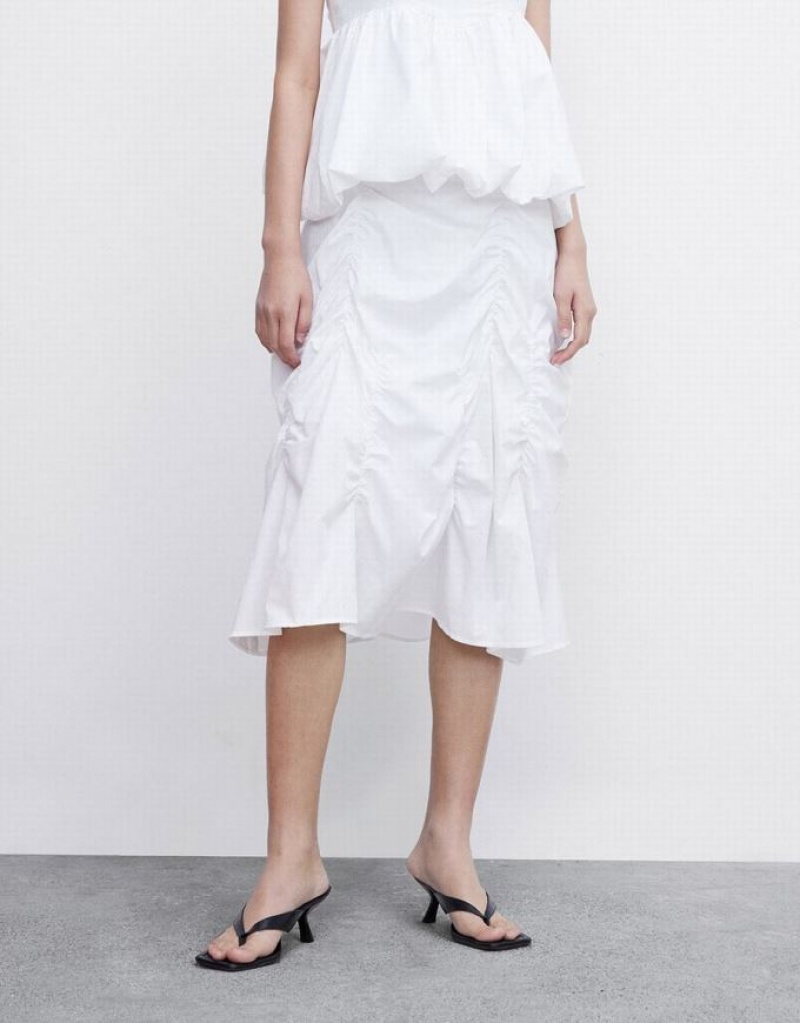 White Urban Revivo Ruched Women's Skirts | 68703POVZ