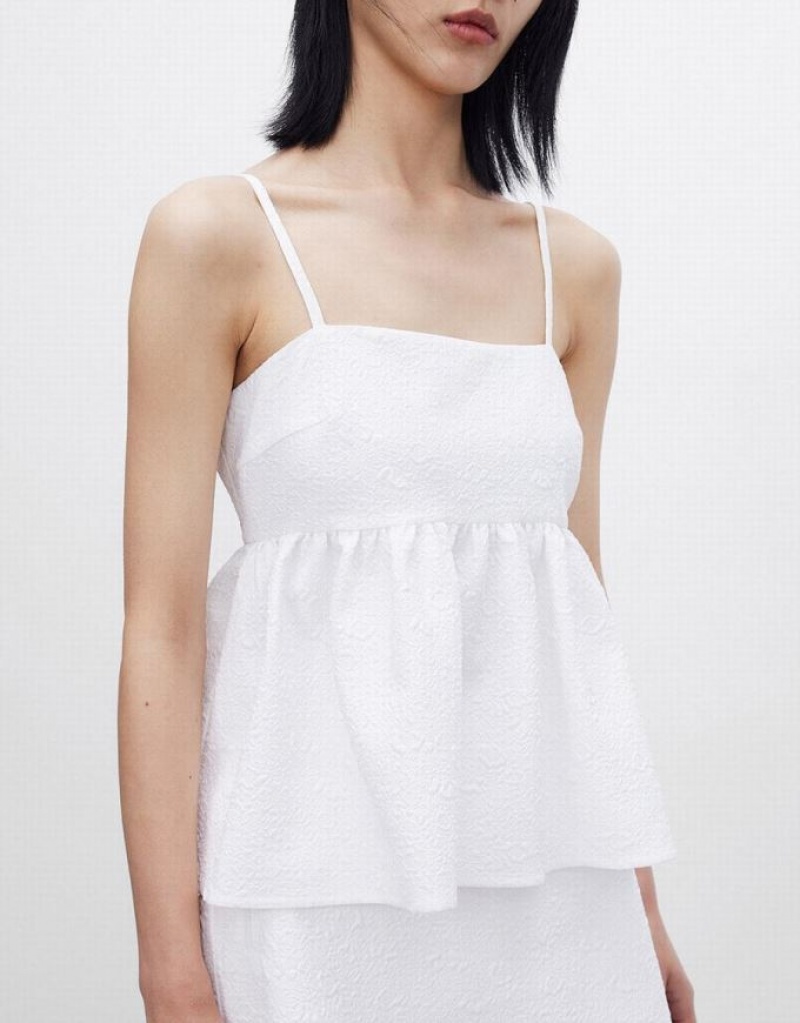 White Urban Revivo Ruffle Hem Women's Camisole | 69813QOKX