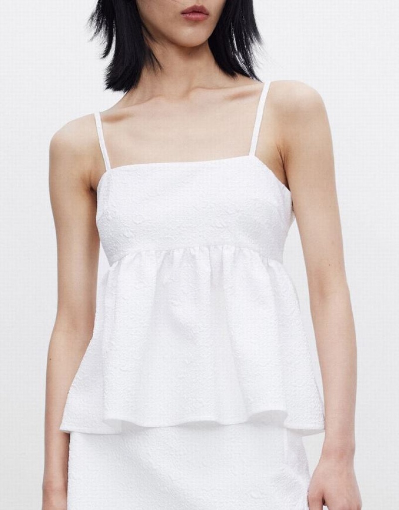 White Urban Revivo Ruffle Hem Women's Camisole | 69813QOKX