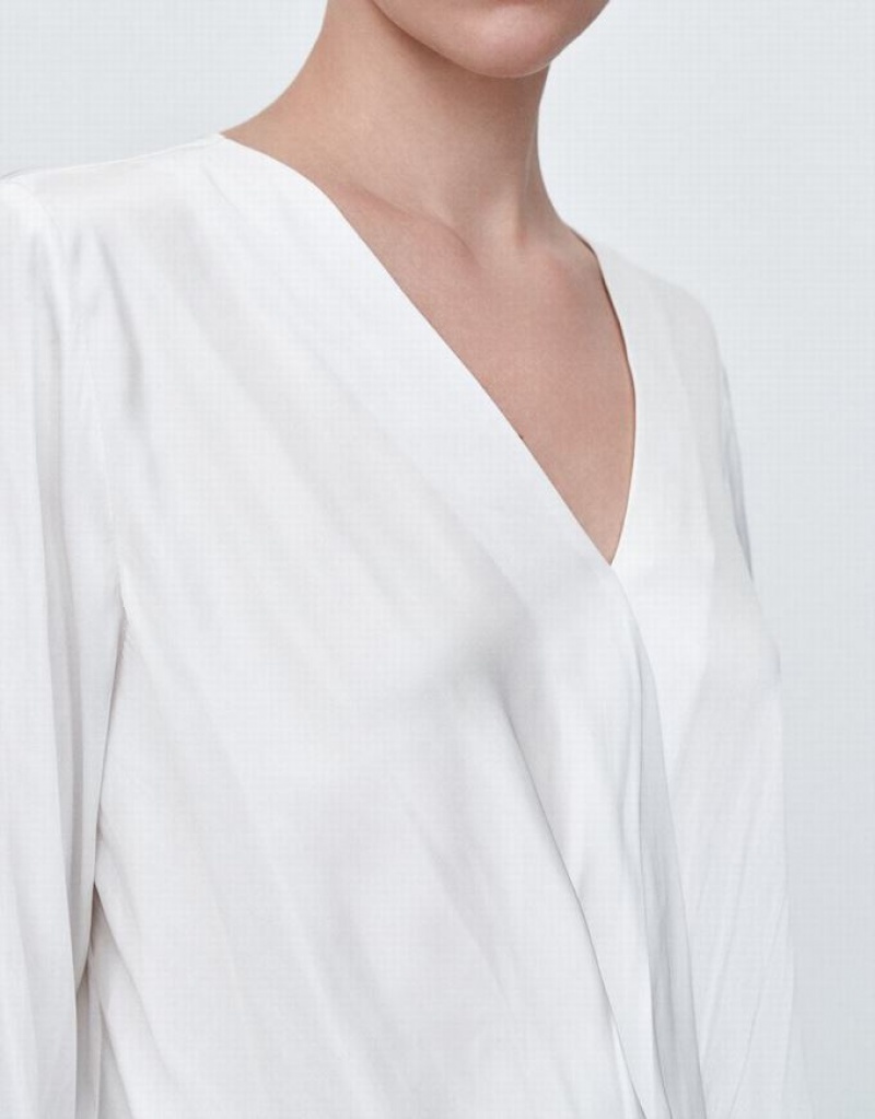 White Urban Revivo Silk Effect Wrap Women's Blouse | 69857NHIR