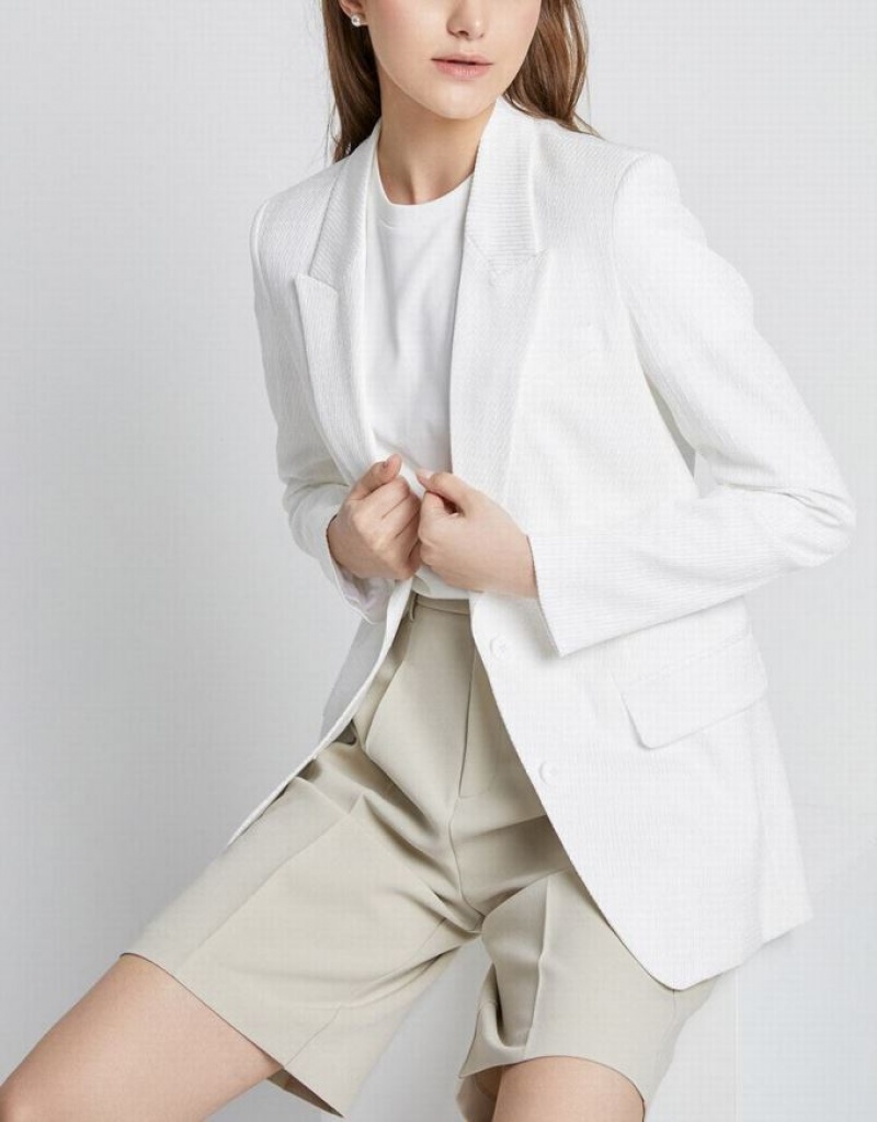 White Urban Revivo Single Breasted Women's Blazers | 57164QYZF