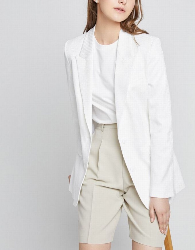 White Urban Revivo Single Breasted Women's Blazers | 57164QYZF