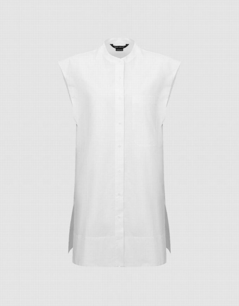 White Urban Revivo Sleeveless Button Up Women's Shirts | 28745FCYT