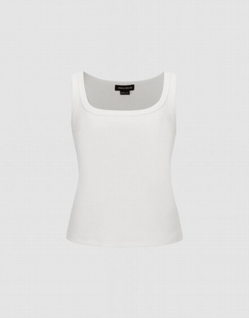 White Urban Revivo Sleeveless Crew Neck Skinny Women's Tank Top | 95102LJDR