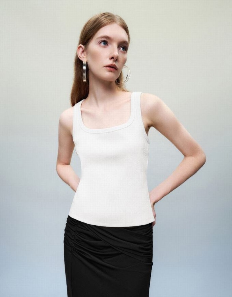 White Urban Revivo Sleeveless Crew Neck Skinny Women\'s Tank Top | 95102LJDR