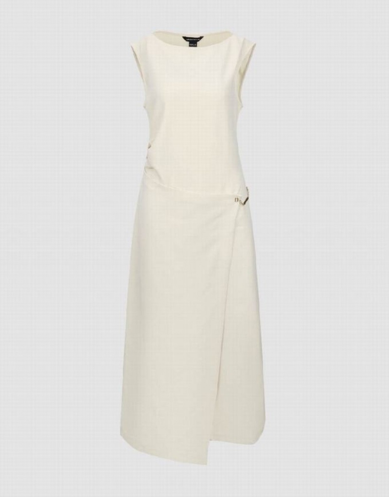 White Urban Revivo Sleeveless Off-Shoulder Straight Women's Dress | 41372PJED