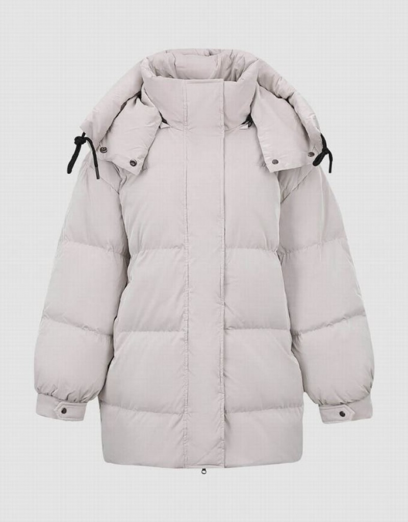 White Urban Revivo Stand Collar Women's Down Jackets | 05789WLSV