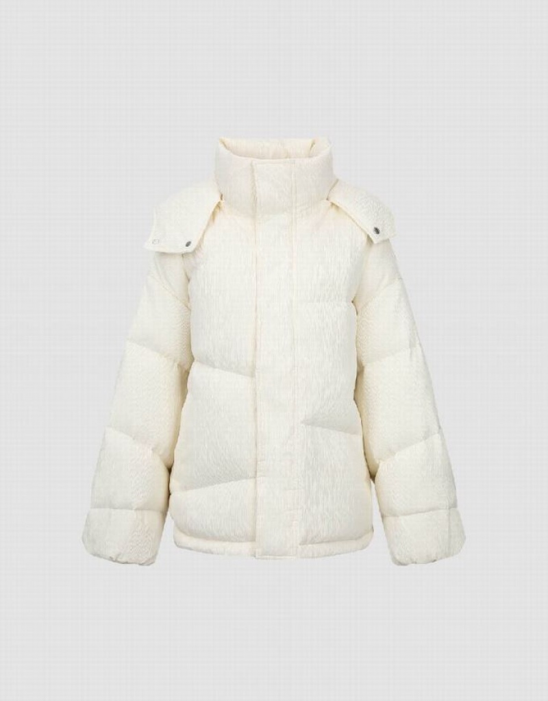 White Urban Revivo Stand Collar Women's Puffer Jacket | 64195DCXP