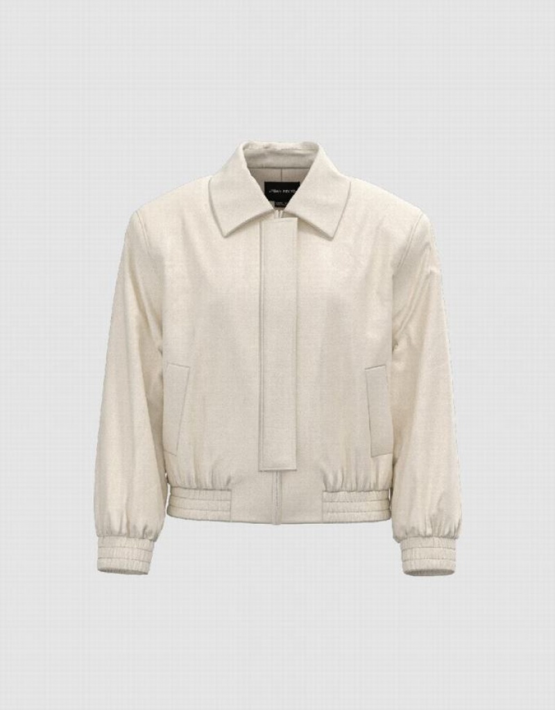 White Urban Revivo Standard Sleeve Straight Women's Jacket | 32481TWMH