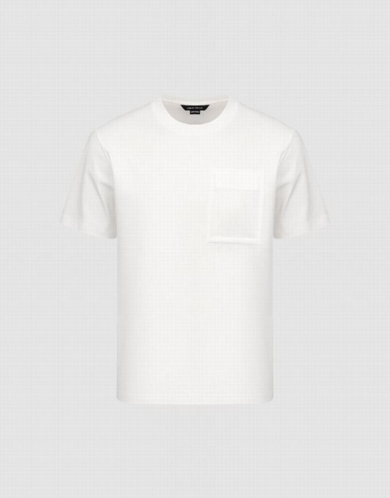 White Urban Revivo Straight Crew Neck Men's T-Shirts | 94038MIVB