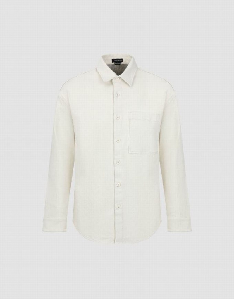 White Urban Revivo Straight Denim Men's Shirts | 06514FLJR