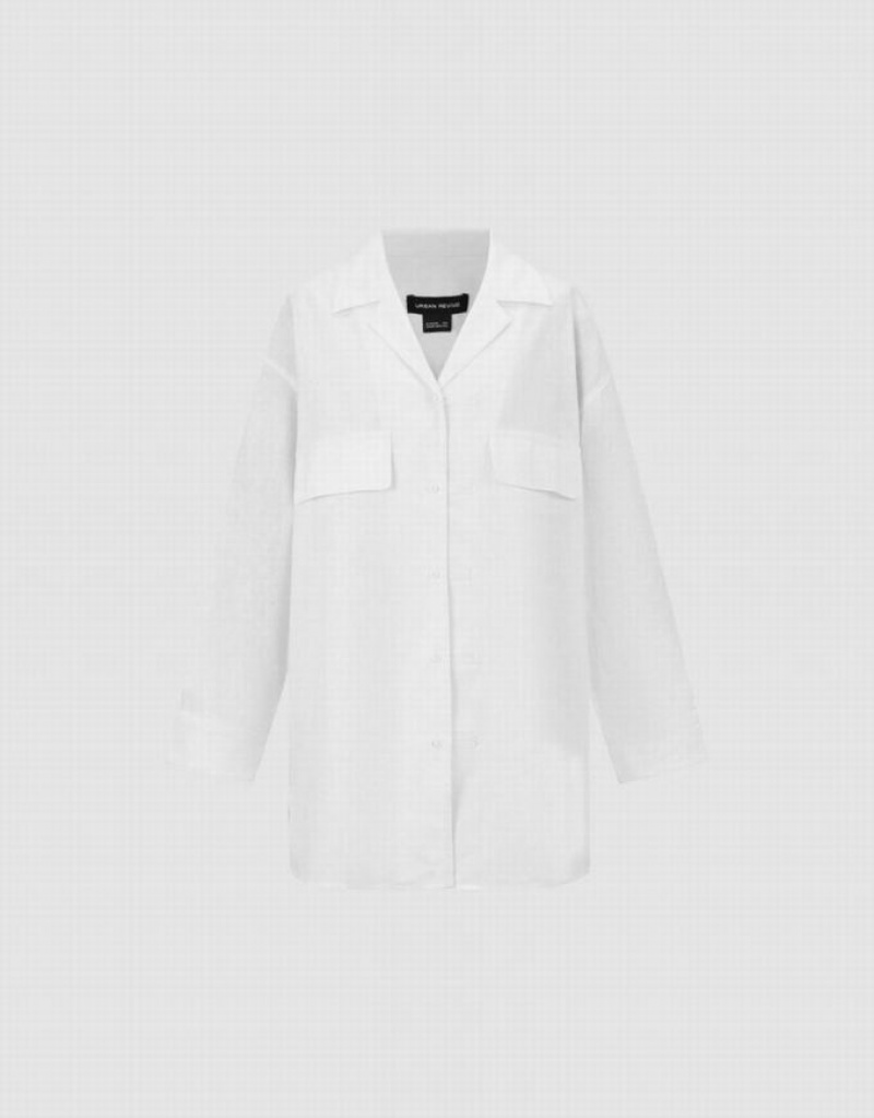 White Urban Revivo Straight Drop Shoulder Women's Shirts | 19807LJID