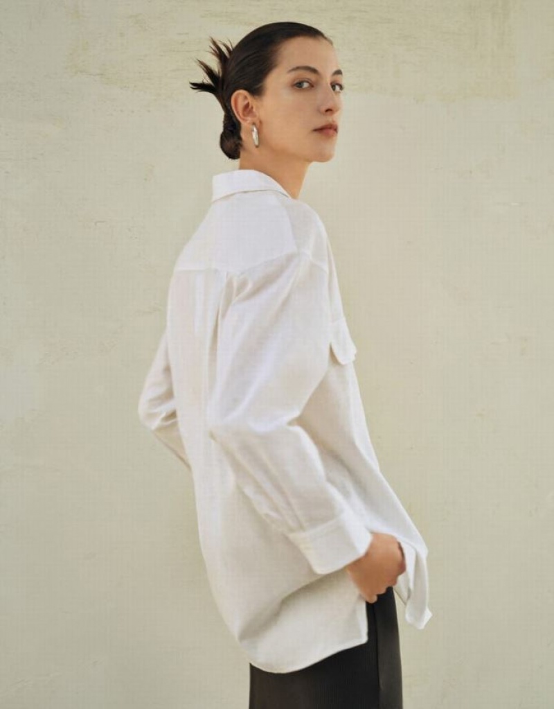 White Urban Revivo Straight Drop Shoulder Women's Shirts | 19807LJID