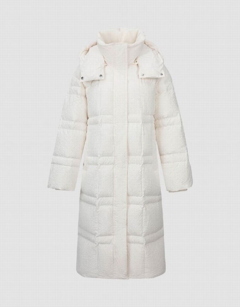 White Urban Revivo Straight Hooded Women's Puffer Jacket | 13950SJLH