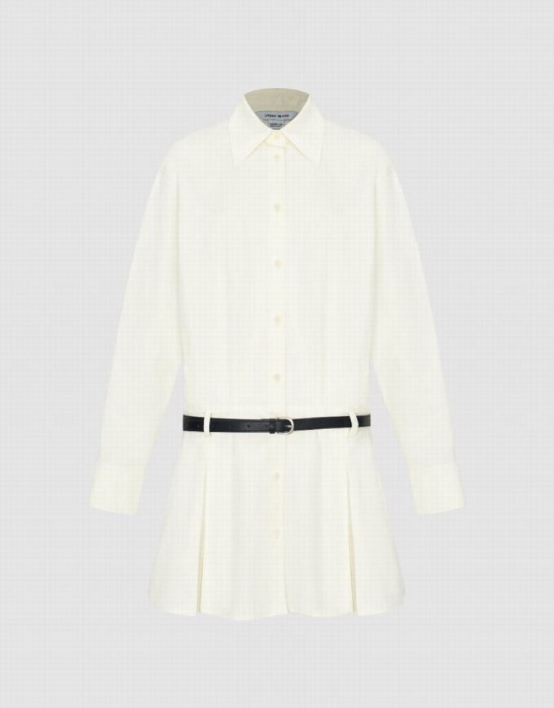 White Urban Revivo Straight With Belt Women's Shirt Dress | 30824UCBD