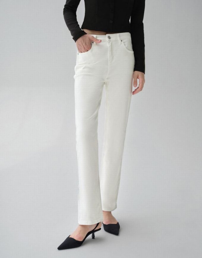 White Urban Revivo Straight Women's Jeans | 53628FXSE