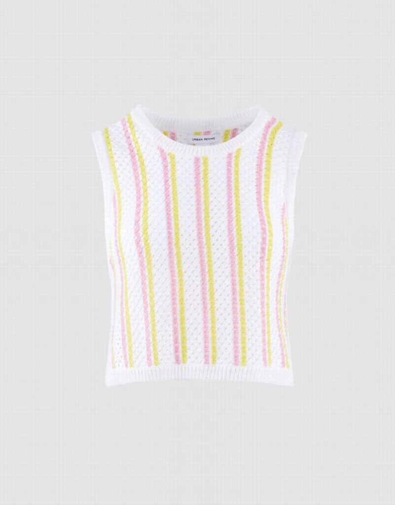 White Urban Revivo Striped Knitted Women\'s Tank Top | 23690ZSPO