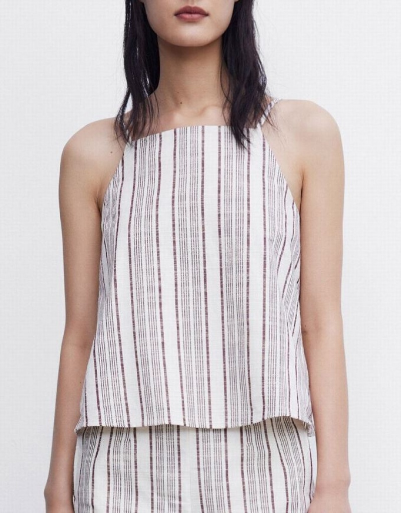 White Urban Revivo Striped Women's Camisole | 07526HZNT