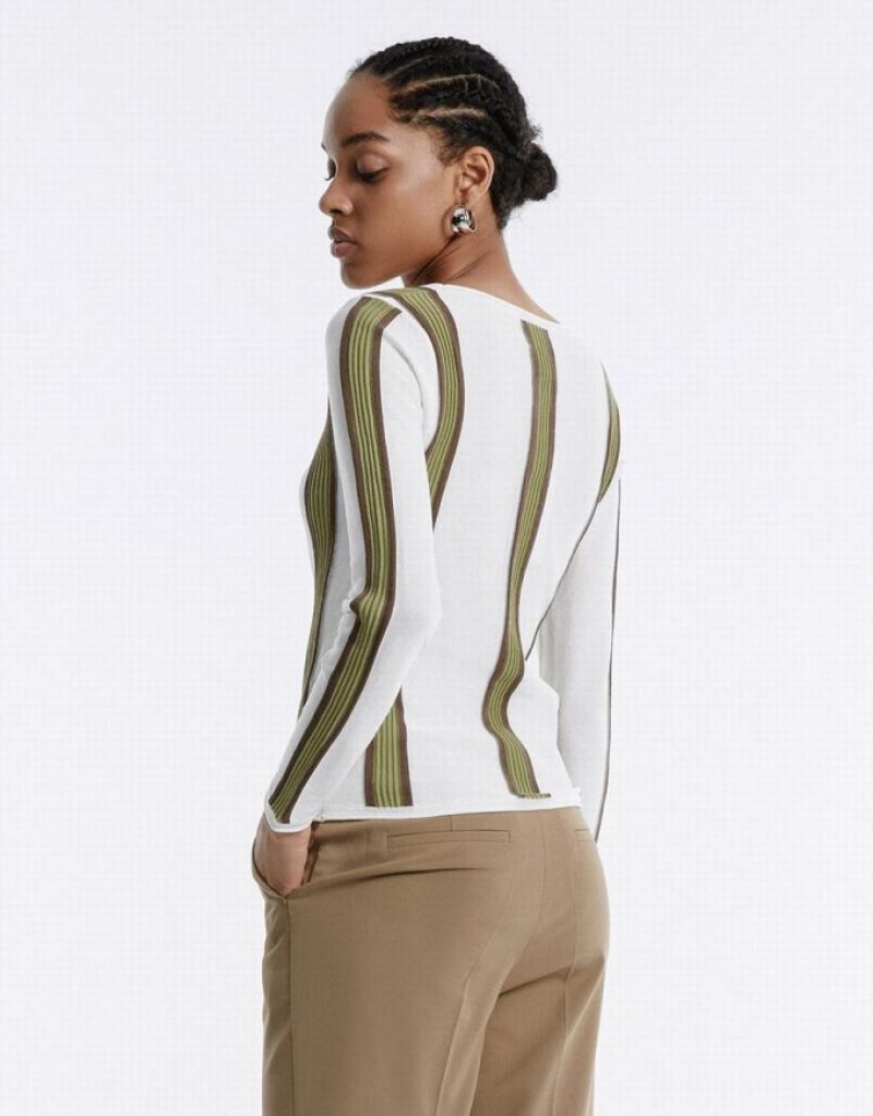 White Urban Revivo Striped Women's Sweaters | 91273SUDF