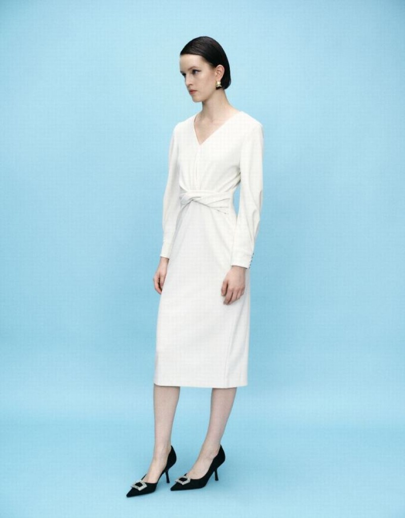 White Urban Revivo Surplice Front Straight Women's Dress | 24390JENT