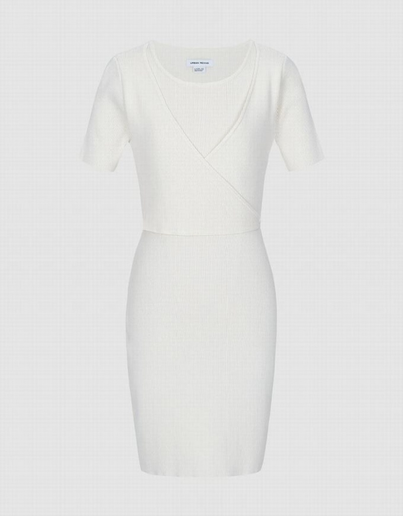 White Urban Revivo Surplice Tie Front Women's Knitted Dress | 84350ZTVS