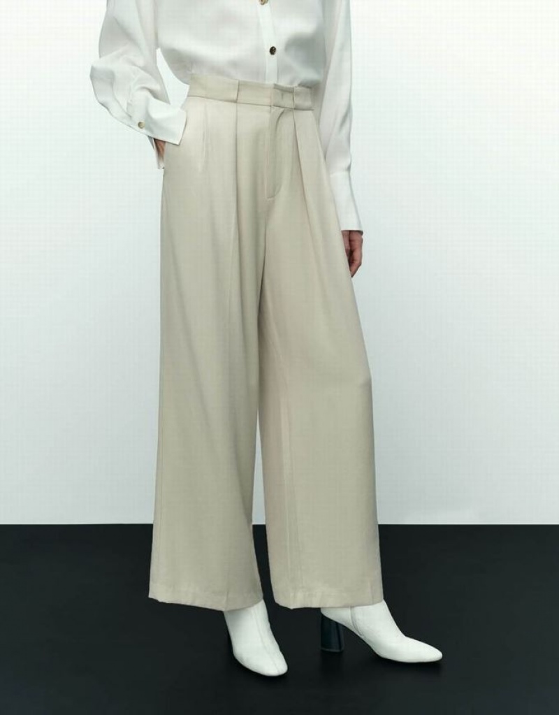 White Urban Revivo Tailored Straight Women's Pants | 69784XVQD