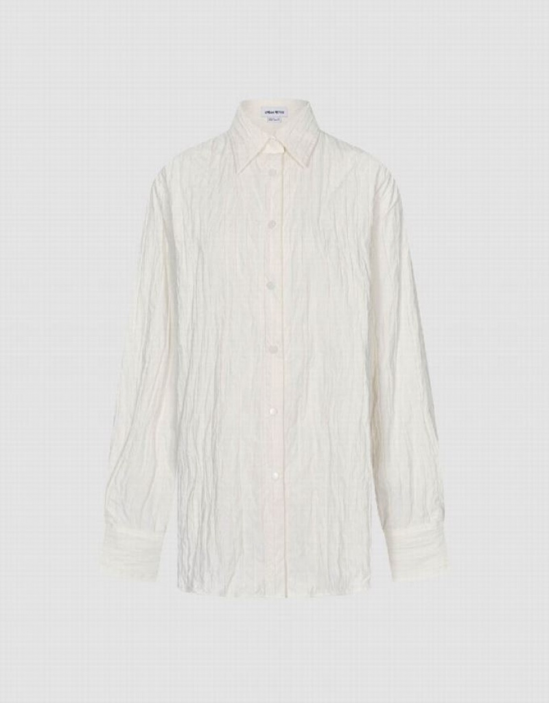 White Urban Revivo Textured Button Up Women's Shirts | 41298NSCR