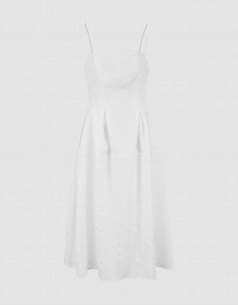 White Urban Revivo Textured Cami A-Line Women's Dress | 79530RSCX