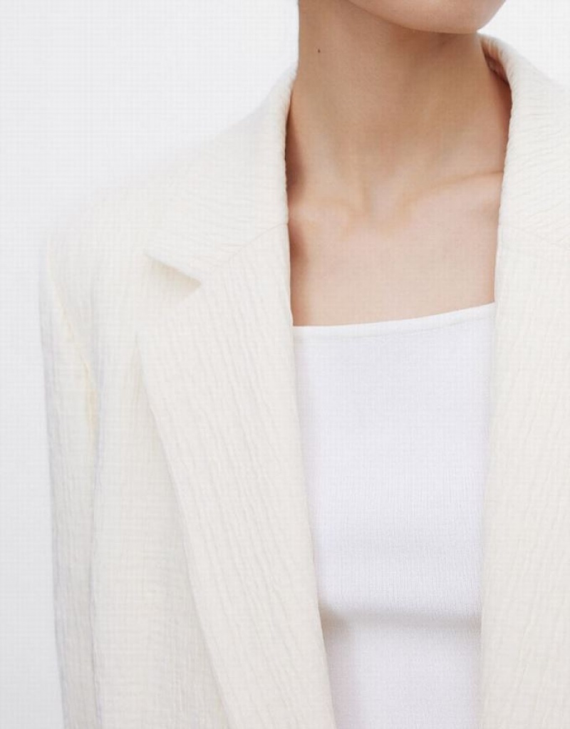 White Urban Revivo Textured Double Breasted Women's Blazers | 80279FDKT