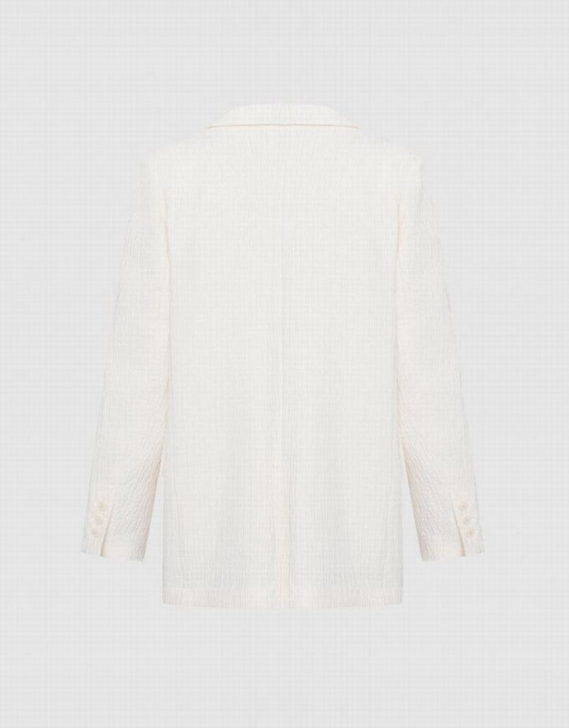 White Urban Revivo Textured Double Breasted Women's Blazers | 80279FDKT