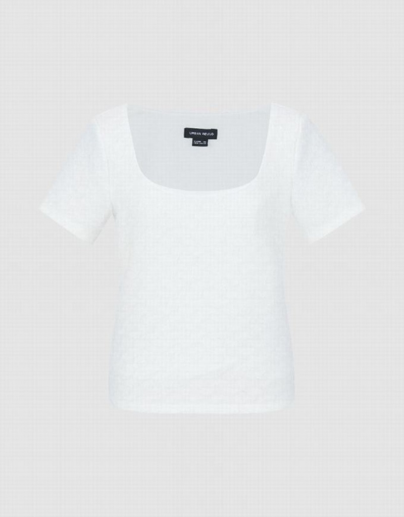 White Urban Revivo Textured Raglan Sleeve Women's T-Shirts | 19857MFUW