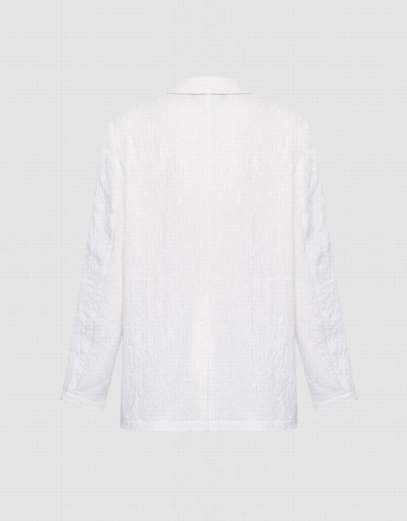 White Urban Revivo Textured Single Breasted Women's Blazers | 74096TDJW